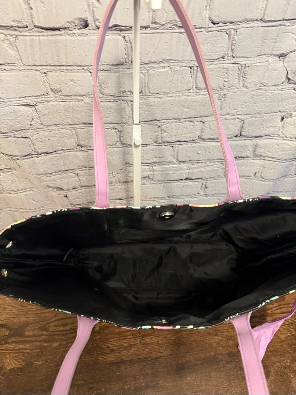 Floral Tote with Pink Handles